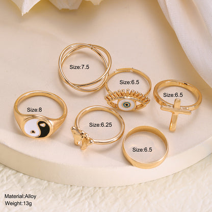 Eye Tai Chi Cross Butterfly Ring Set