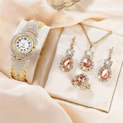 Diamond Bracelet Quartz Watch Necklace Ring Earrings