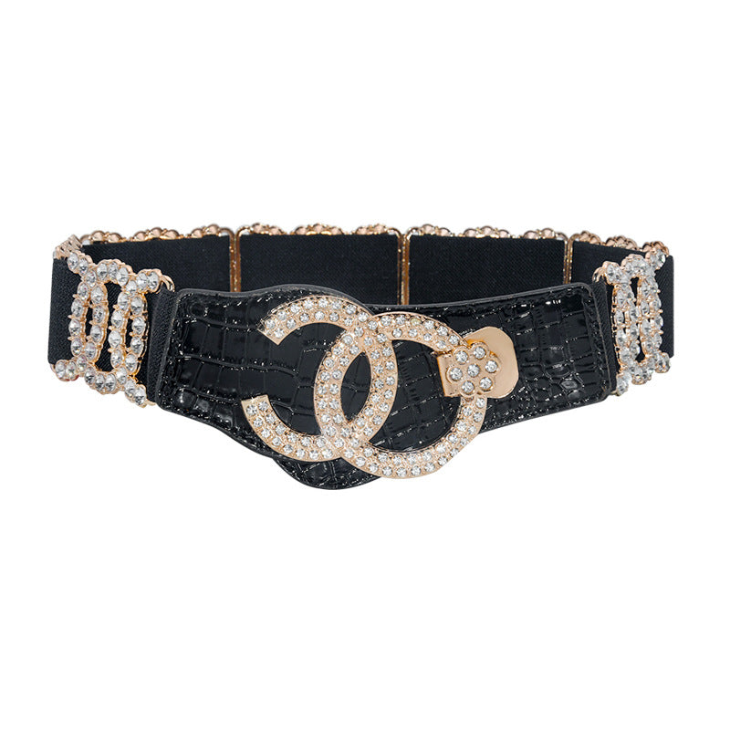 Rhinestone elastic belt women's Korean version