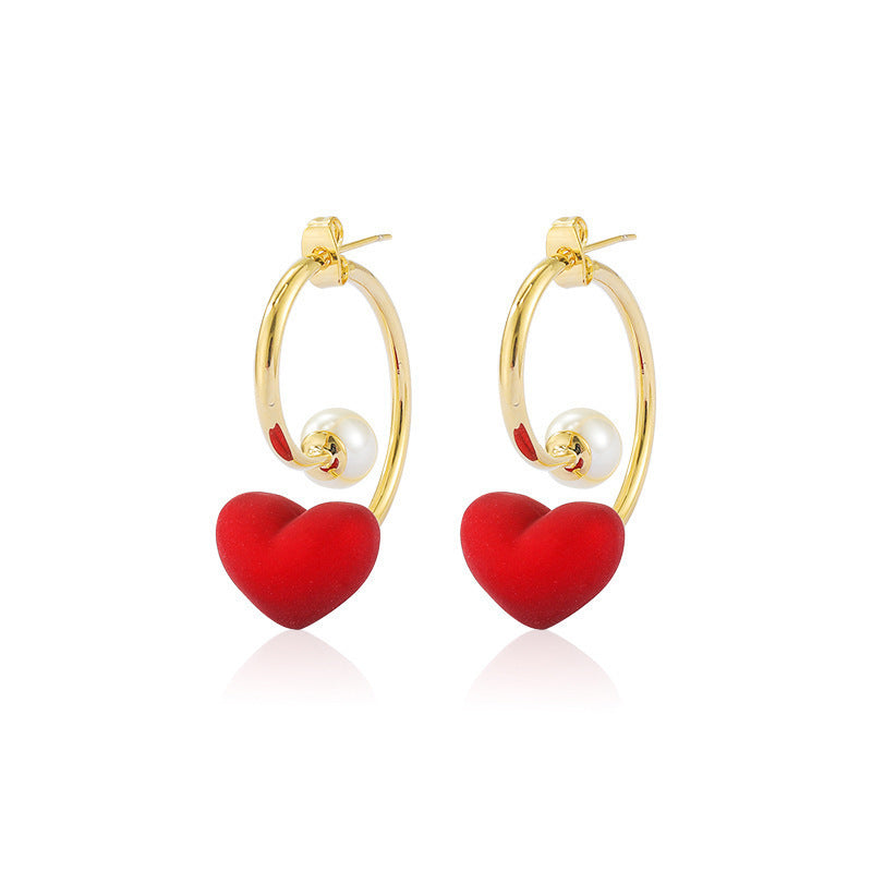 Pendientes de perlas rojas de amor de moda 