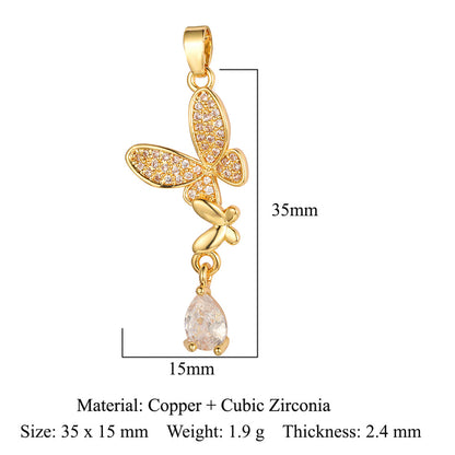 Copper zircon butterfly deer crystal pendant