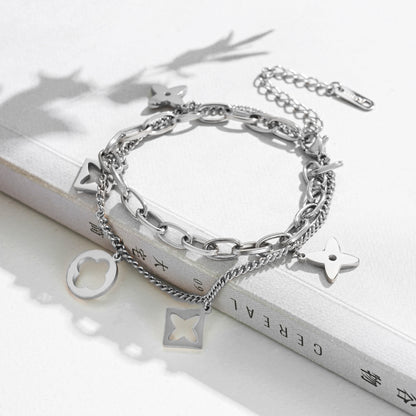 Hollow four-leaf clover double bracelet