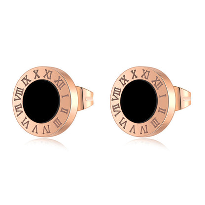 Round black Roman numerals stud earrings