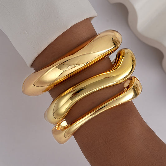 Gold Irregular Twist Bracelet Set (3pc)