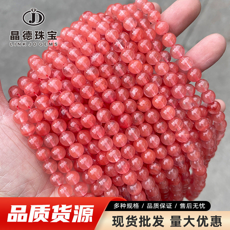 Perla redonda de cristal rojo sandía sintético, cristal rojo fundido 