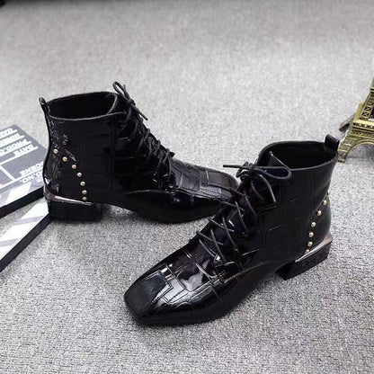 Crocodile leather thick heel shoes