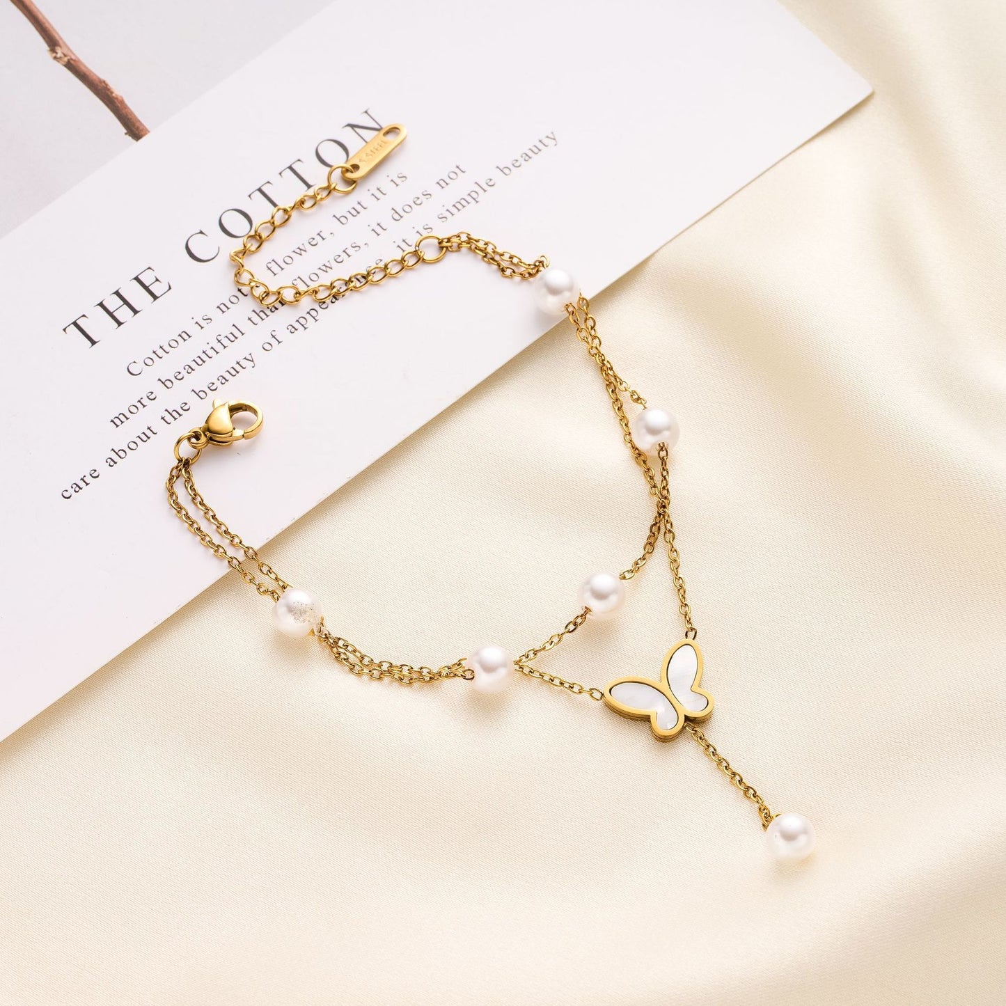 18K Gold Pearl Butterfly Bracelet