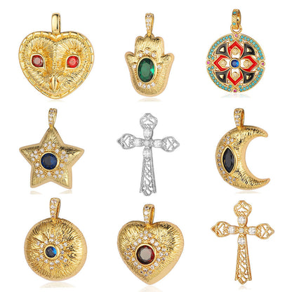 Copper zircon pendant peach heart owl DIY