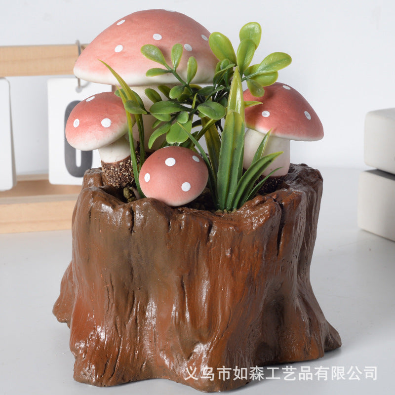 Simulación de bonsái de setas de tocón de árbol grande 