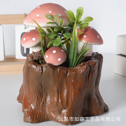 Simulación de bonsái de setas de tocón de árbol grande 