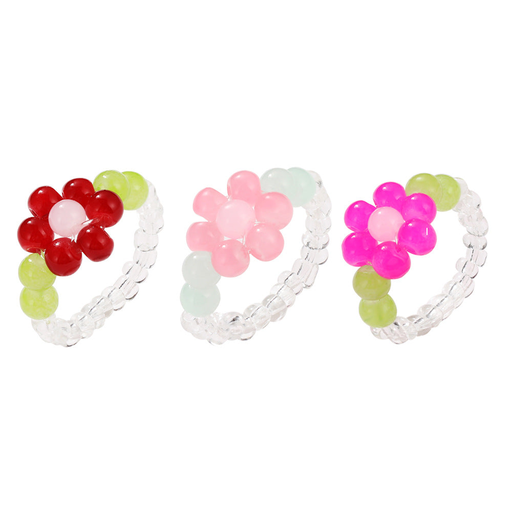 Crystal Bead Flower Ring