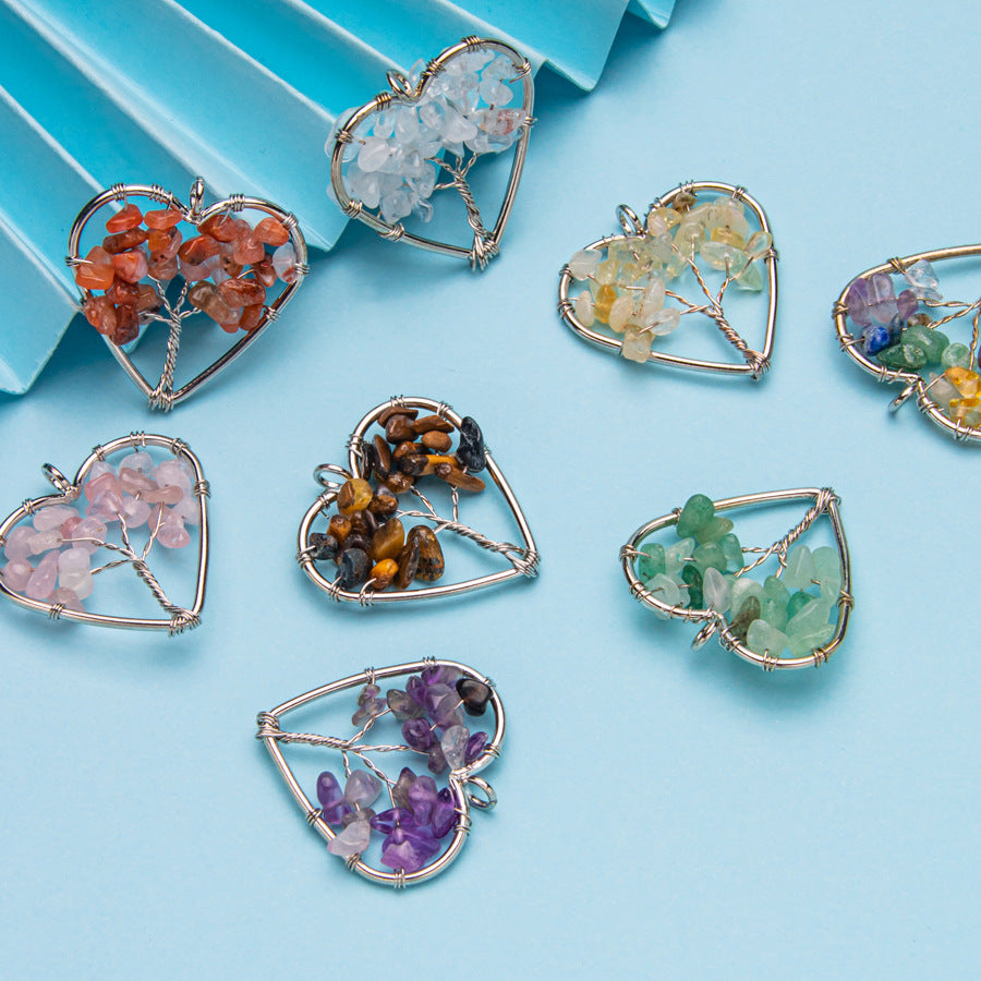 Pingente de coração de pedra britada de cristal de 3cm 