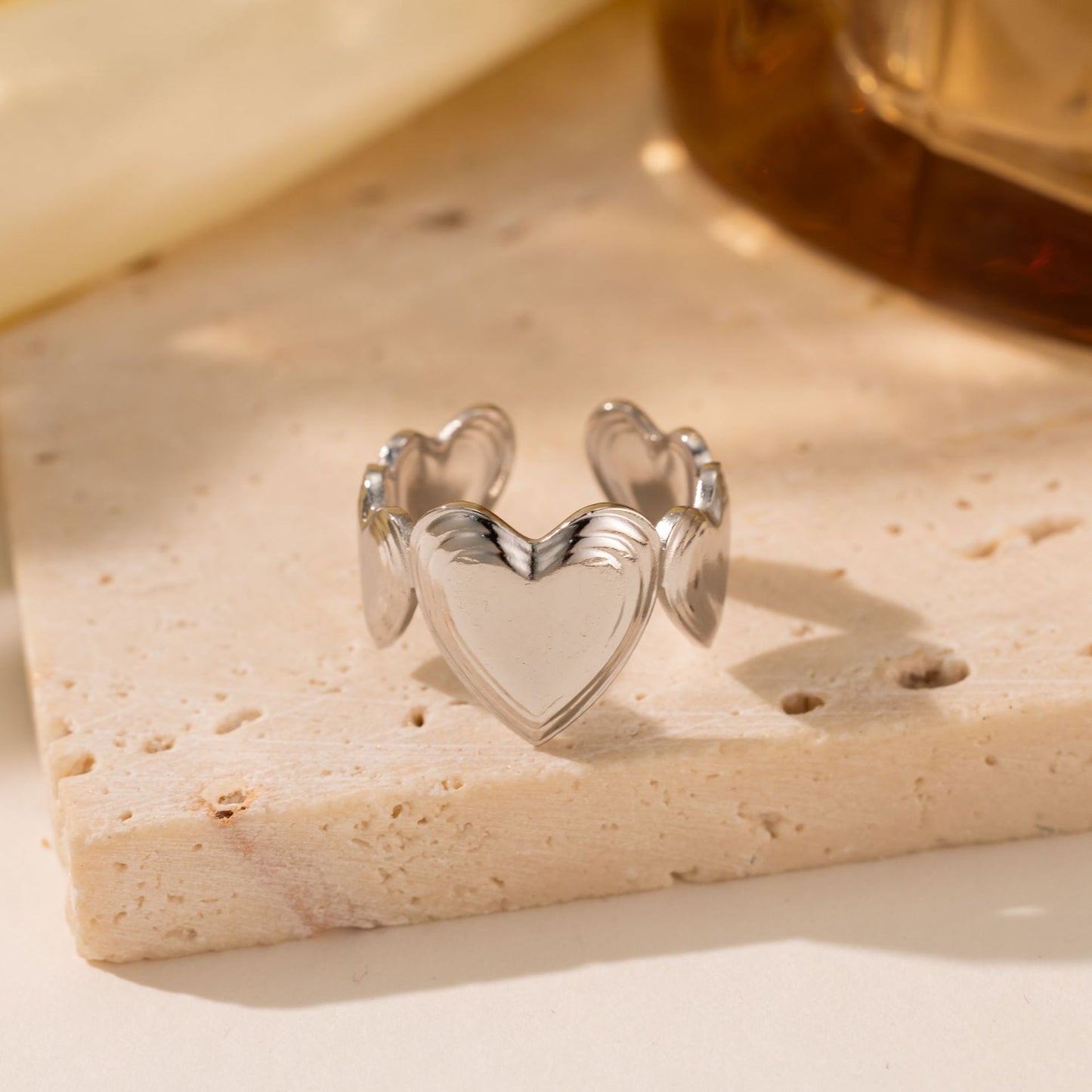 18K Gold Titanium Steel Heart Ring