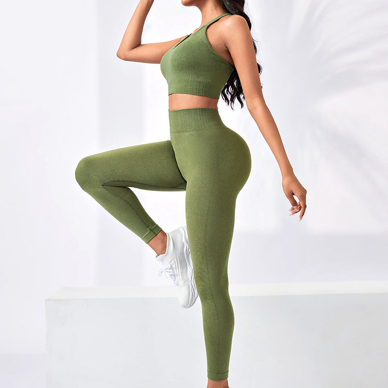 Conjunto de yoga con sujetador deportivo de alta elasticidad sin costuras 