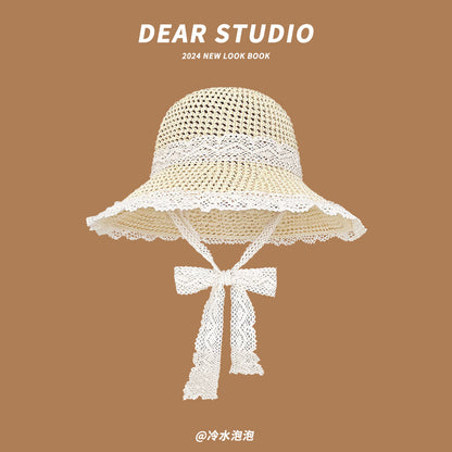 Sombrero de paja hueco para mujer, sombrero de ala ancha con protección UV para el sol de verano 