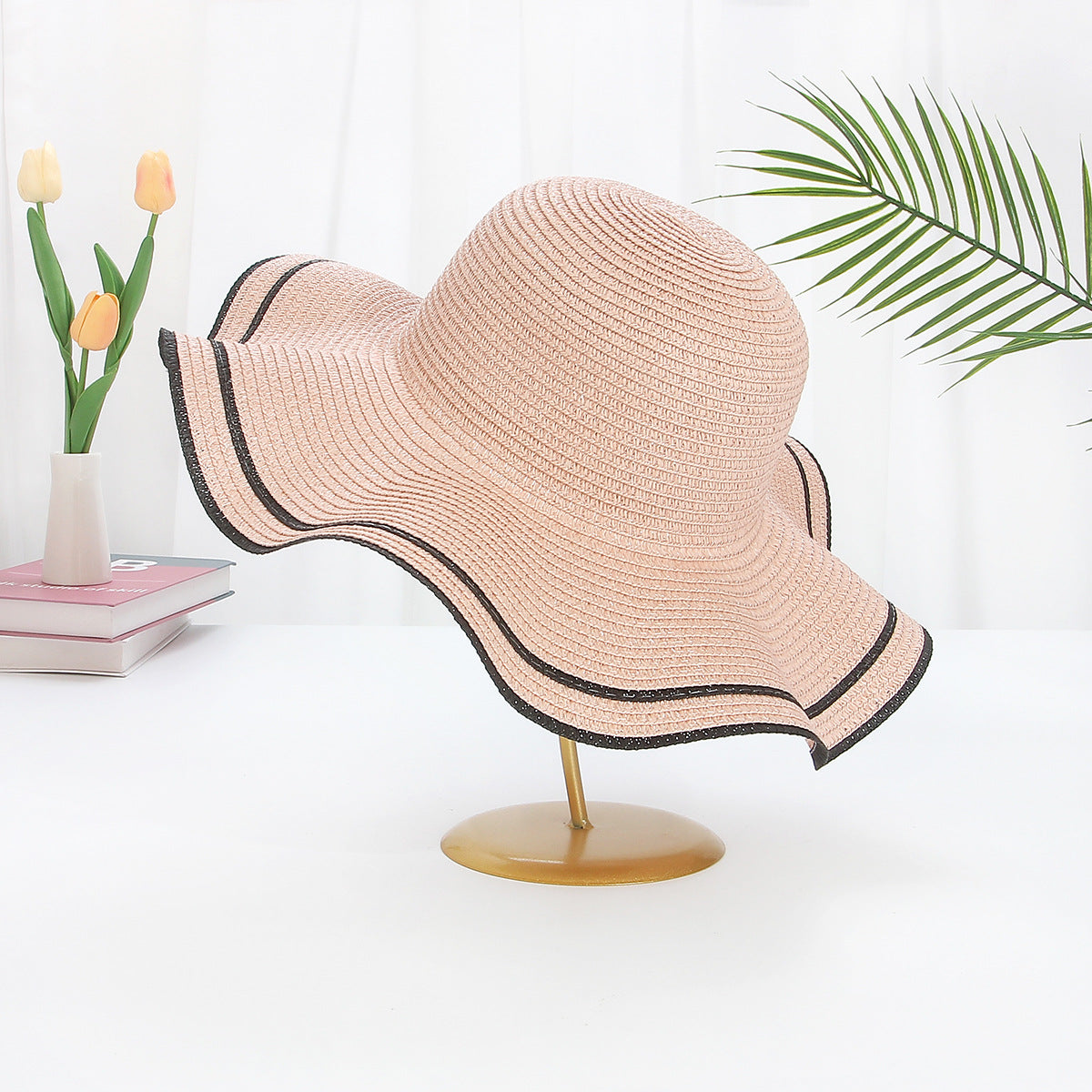 Wave-Edge Straw Hat Large Brim Summer Sun Protection