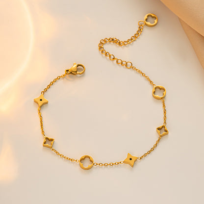 Elegante colar oco de aço titânio com trevo de quatro folhas 