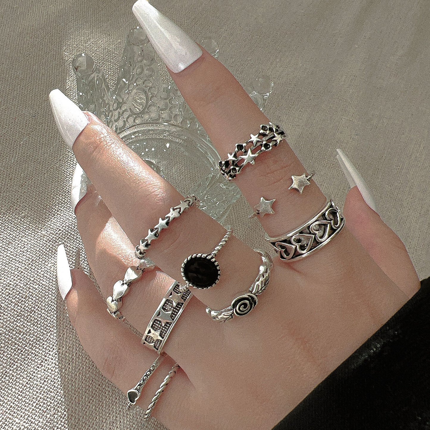 Vintage distressed ring set 10 pieces
