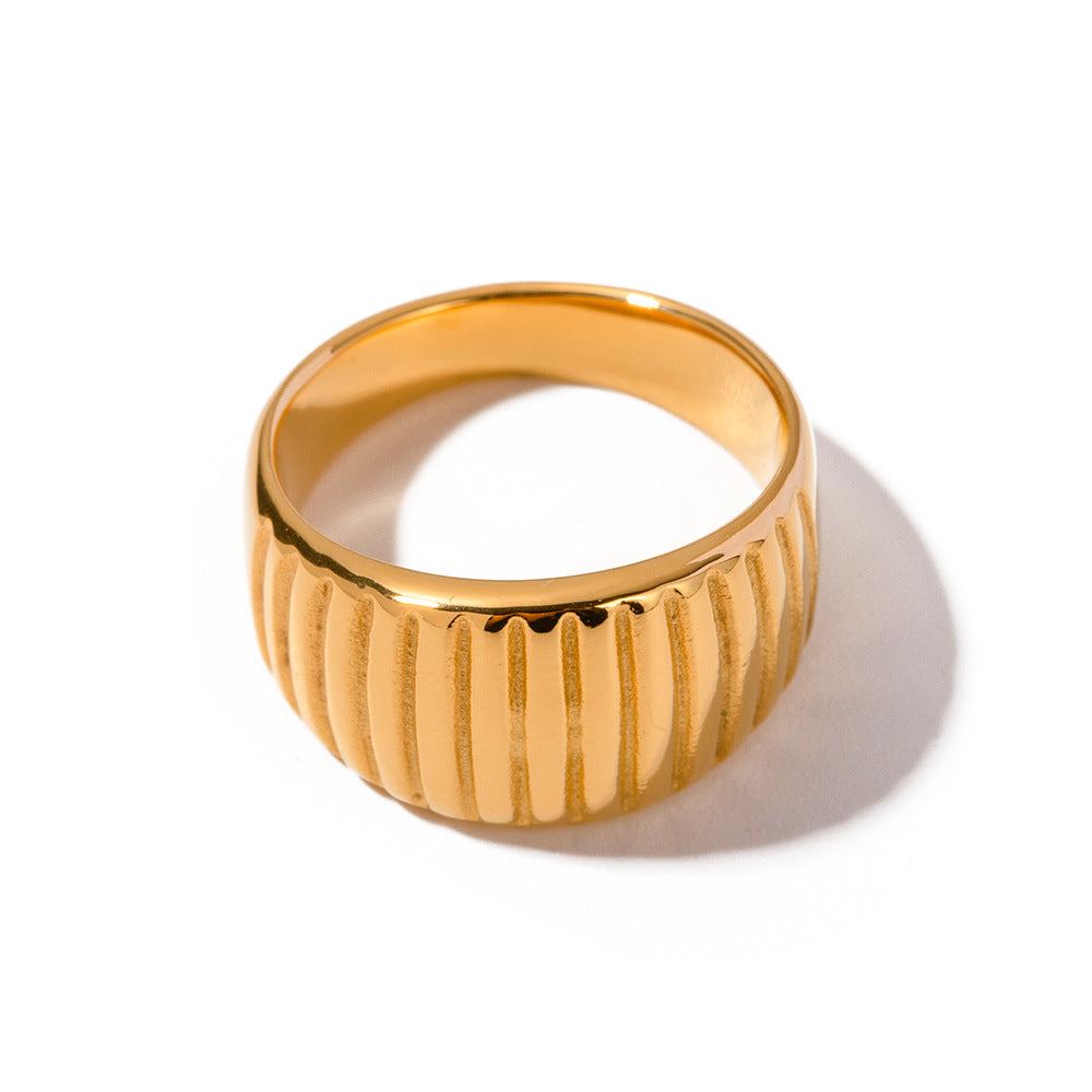 Stainless Steel Vertical Grain Cut Wide Face Ring
