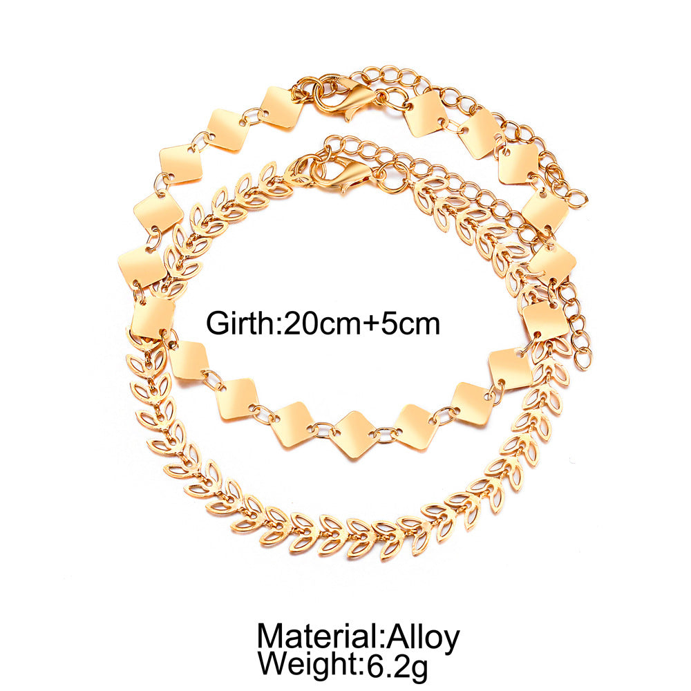 Leaf Metal Square Anklet Set