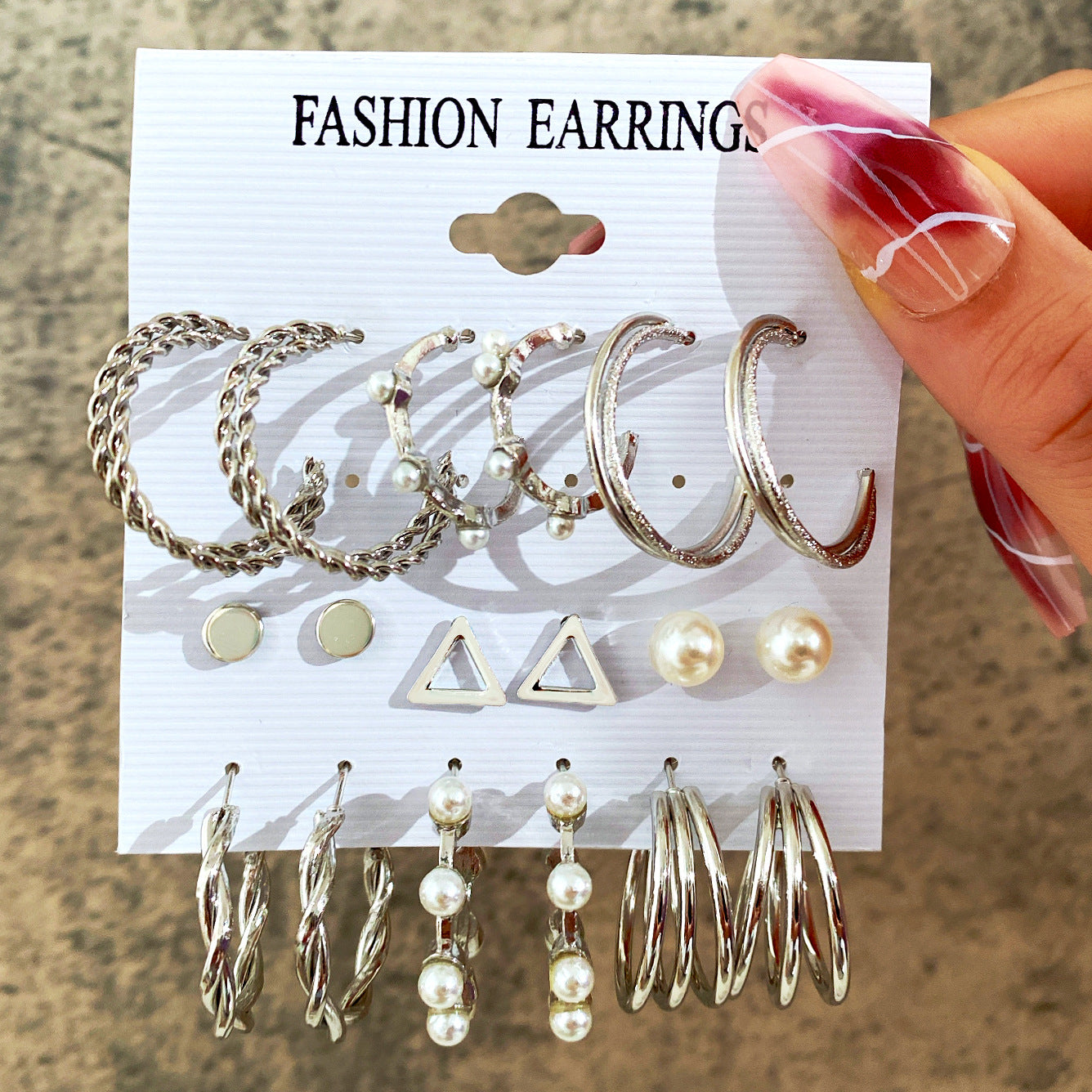 Vintage Pearl Hoop Earrings Set 9 Piece Set