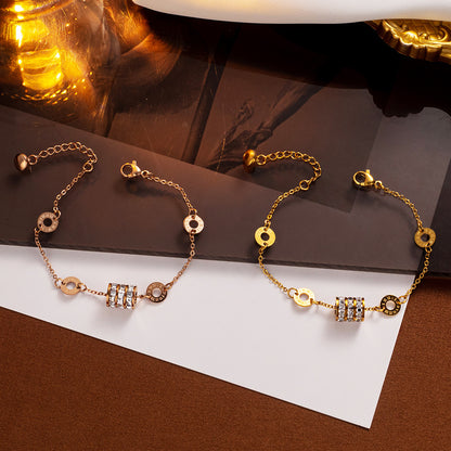Pulseira de aço de titânio para mulheres - ouro rosa 18K, moderna, pulseira cheia de estrelas, atacado 