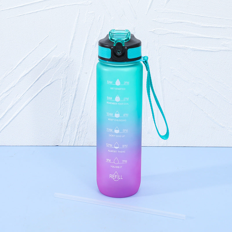 Botella de agua de plástico esmerilado con mango portátil 