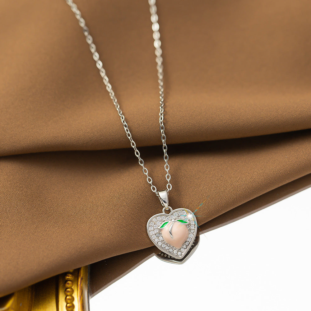 Women's Pink Peach Love Pendant Collarbone Necklace