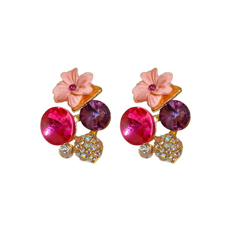 Contrasting color diamond flower stud earrings fashion