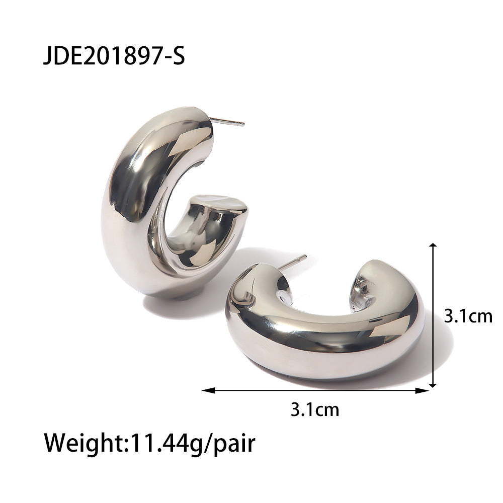 Stainless steel hollow C-shaped earrings for women