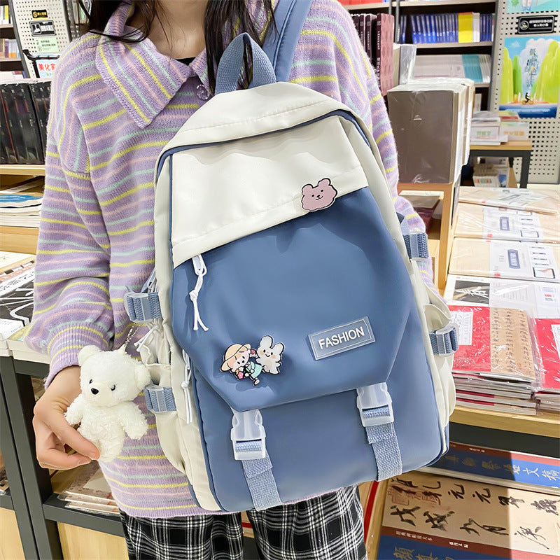 Casual tooling style double shoulder schoolbag