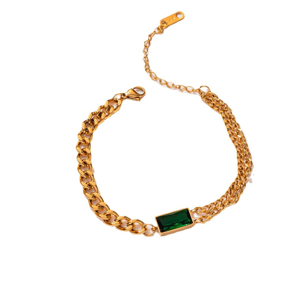 Aço titânio moda ins estilo nicho design esmeralda personalidade simples pulseira feminina mão jóias 