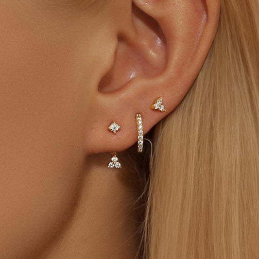 Diamond Zircon Hoop Earring Set (3-Piece)