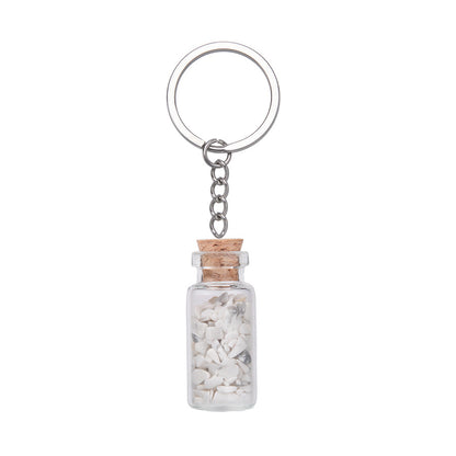 Crushed Agate Wishing Bottle Stainless Steel Keychain Pendant