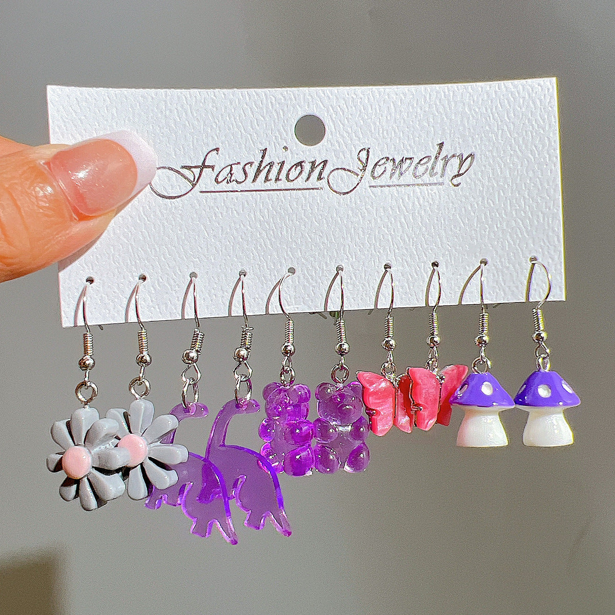 5-piece set of white cloud flower fruit earrings