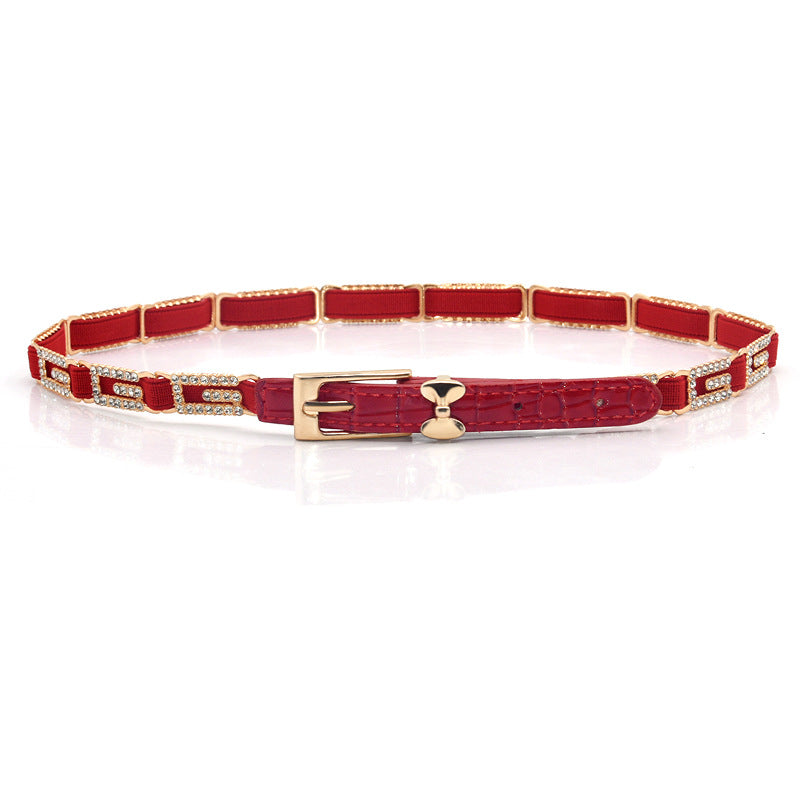 Fashion rhinestone red and black thin belt