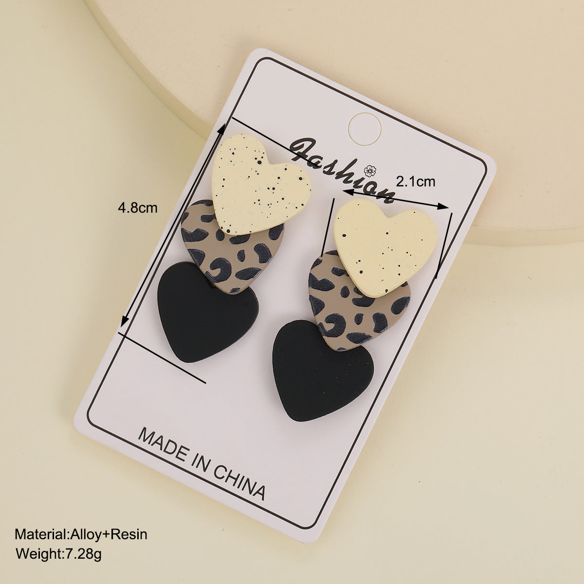 3 pairs of polka dot leopard heart earrings