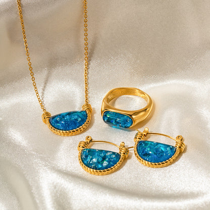 Blue Resin Fan Basket Pendant Necklace