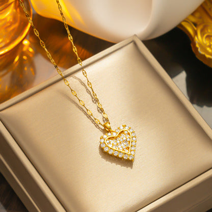 Colar com pingente de coração de zircão doce chique para mulheres 