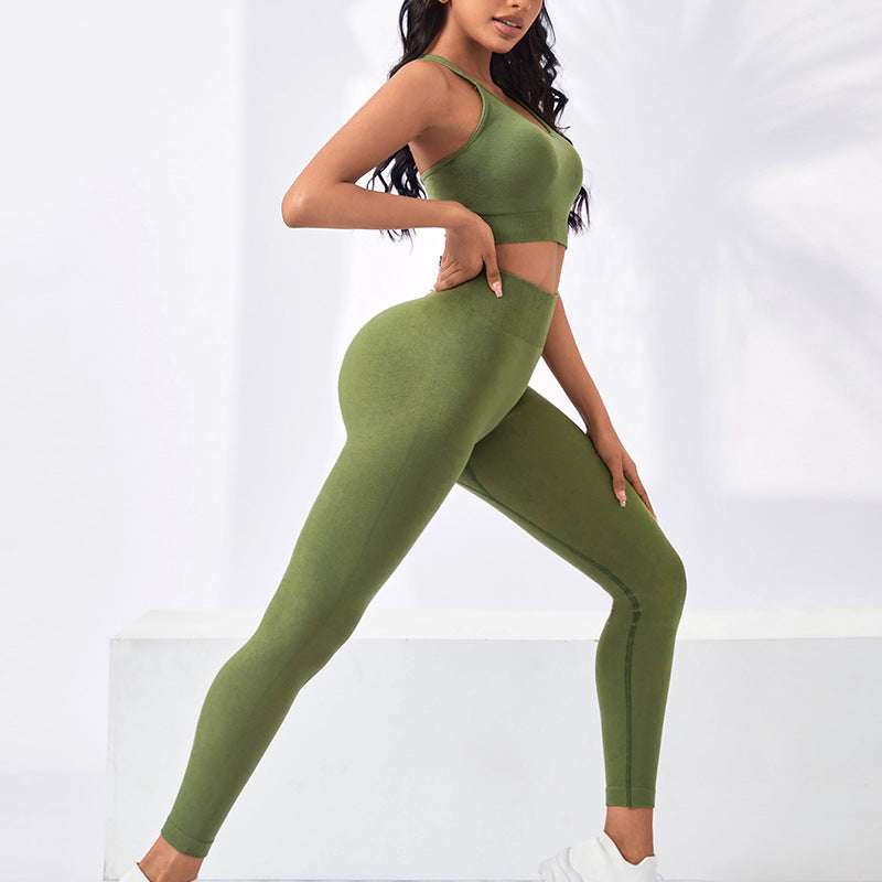 Conjunto de yoga con sujetador deportivo de alta elasticidad sin costuras 