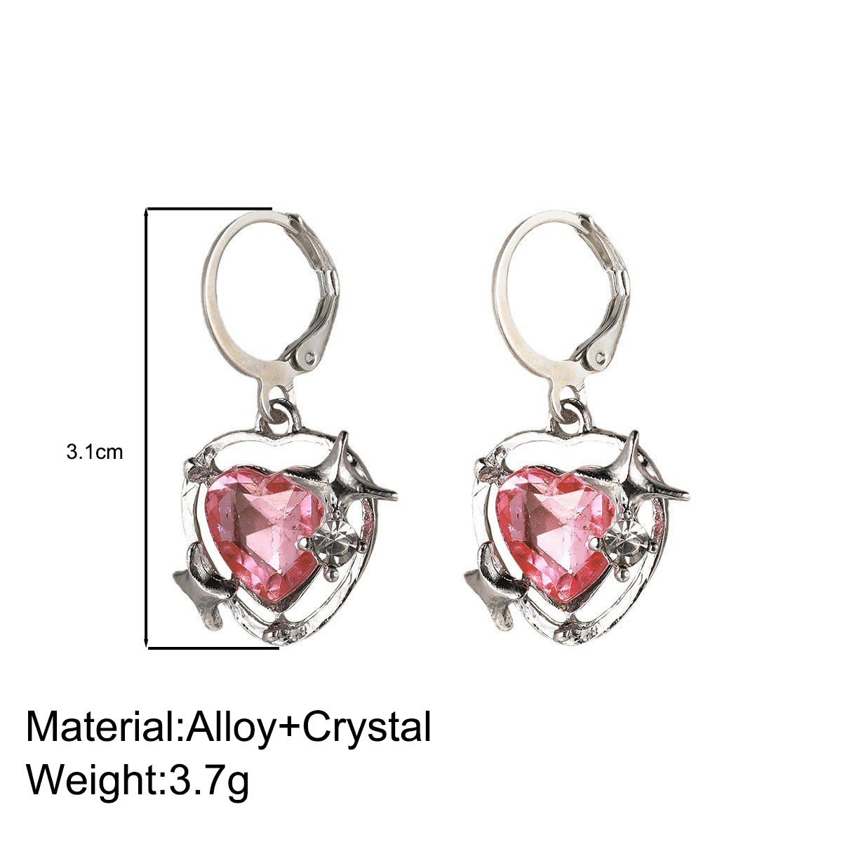 Pink Zircon Heart Hoop Earrings