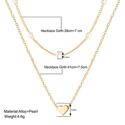 Copper Heart Pearl Multi-layer Clavicle Necklace