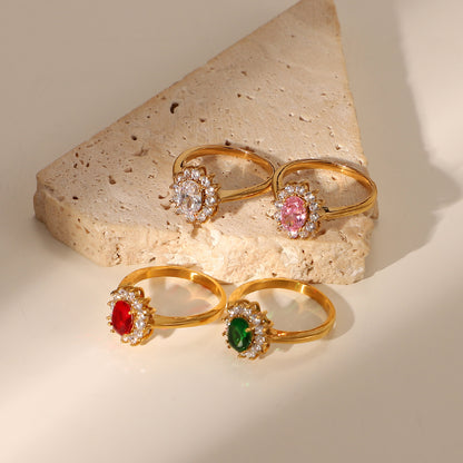 Bezel Oval Colored Zirconia Ring