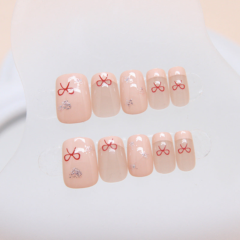 Bow Heart Star Short T French Nail Stickers