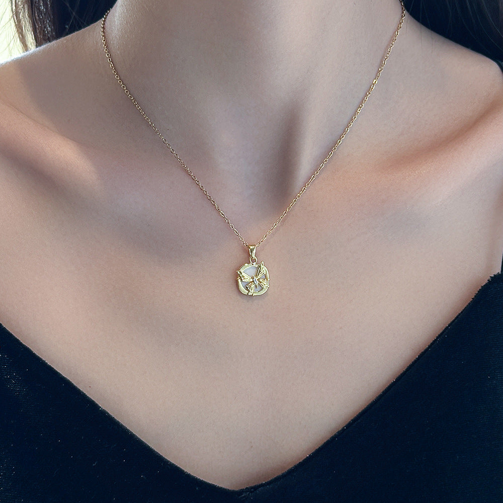 Women's 3D Butterfly White Shell Titanium Steel Collarbone Necklace