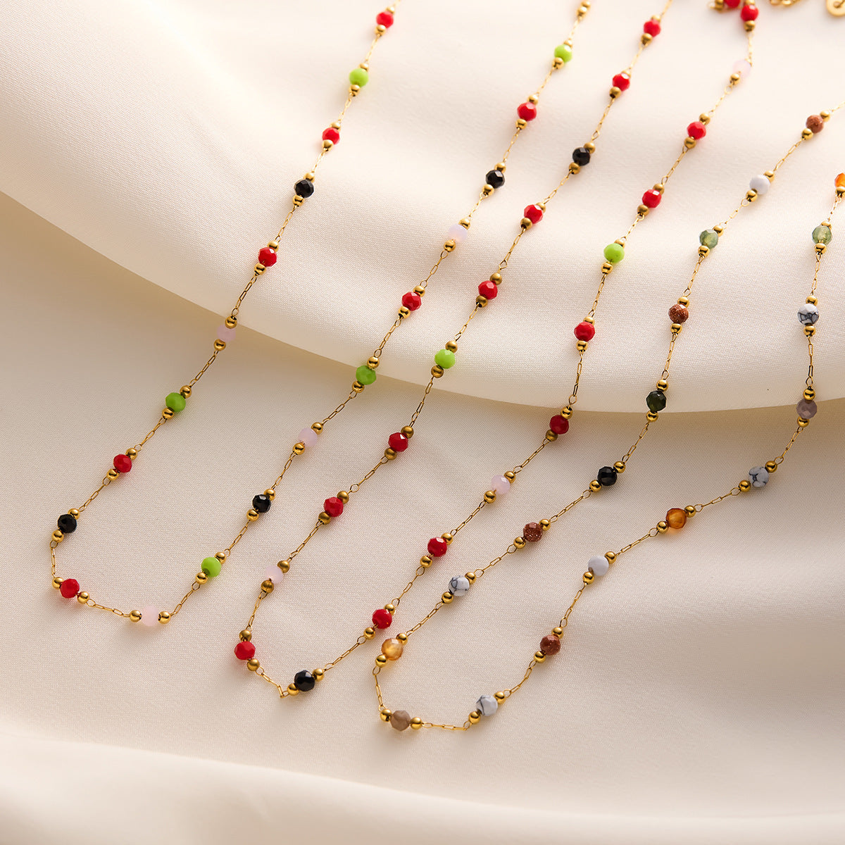 Multicolor Natural Stone Beaded Titanium Steel Necklace