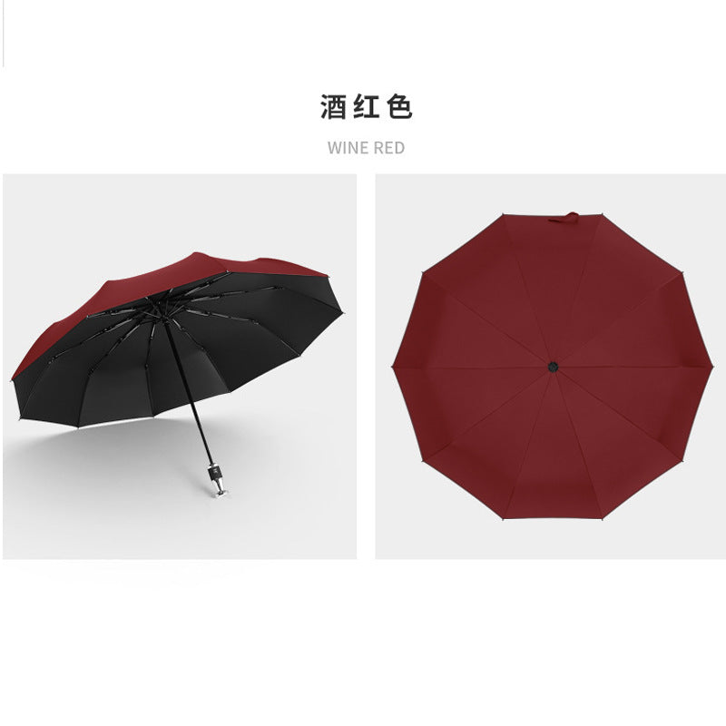Automatic 3-Fold Umbrella 10 Rib Black Coated Umbrella