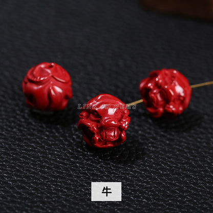 Raw mineral emperor sand twelve zodiac cinnabar loose beads