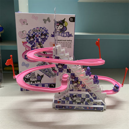 Sanrio-pista deslizante eléctrica para subir escaleras, juguete con sonido y luz, coche de pista eléctrico educativo Kuromi para niños 