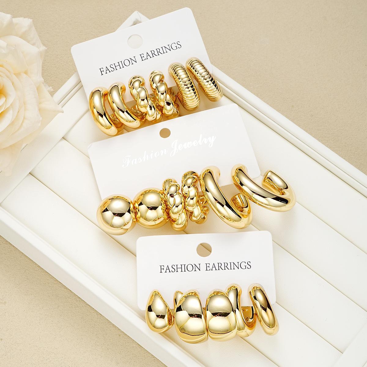 Cross-border hot-selling earrings set European and American ins style metal geometric twist earrings combination earrings